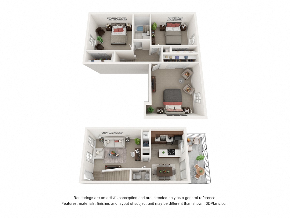 Floor plan for 3 beds, 1.5 baths, 1288 sqft